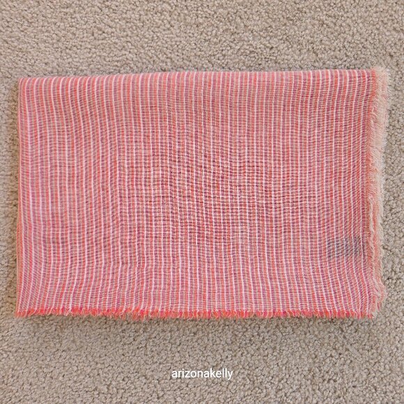 Accessories - Linen Blend Large Striped Scarf Pink, Orange, and White